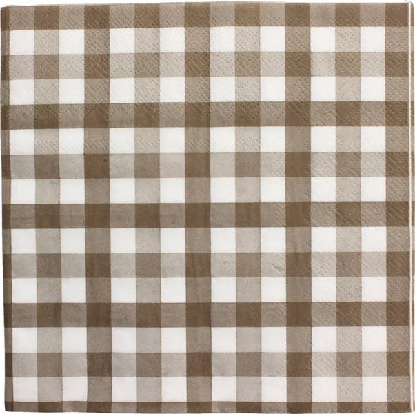 BROWN GINGHAM LARGE NAPKINS / SERVIETTES (PACK OF 16)