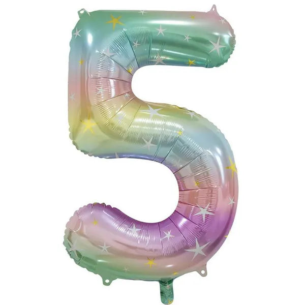 PASTEL RAINBOW NUMBER 5 BALLOON 86CM