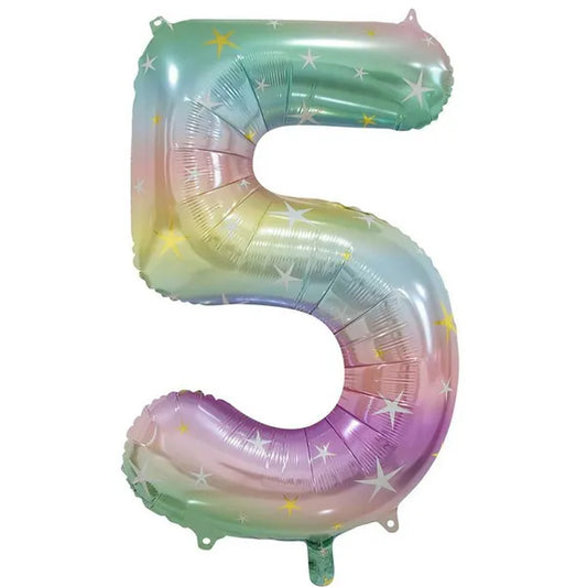 PASTEL RAINBOW NUMBER 5 BALLOON 86CM