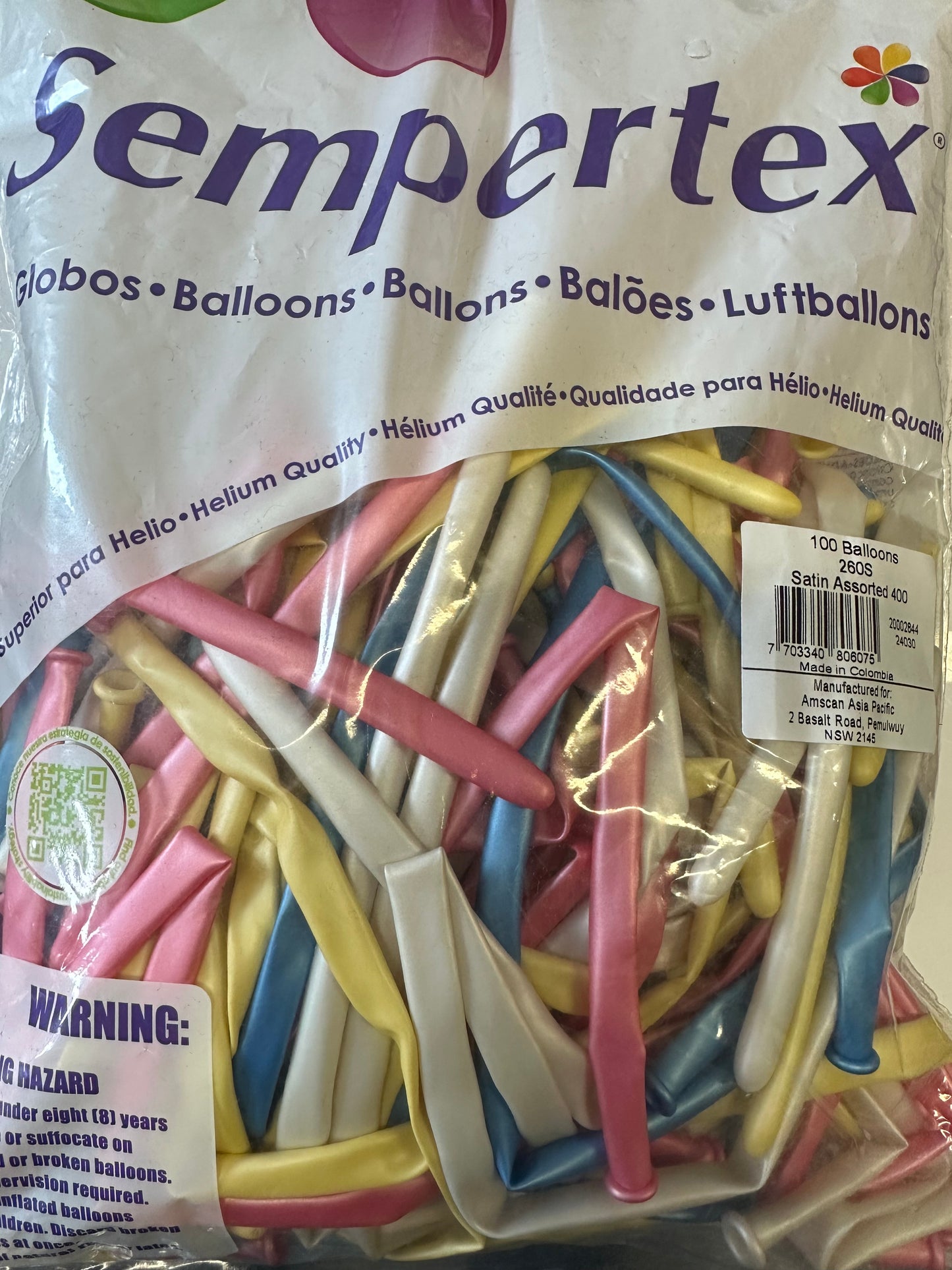 260S SEMPERTEX ASSORTED SATIN MODELLING LATEX BALLOONS (PACK OF 100)