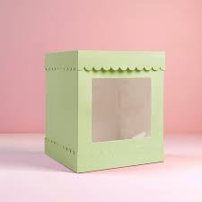 PASTEL GREEN 10IN SCALLOPED CAKE BOX WITH WINDOW (10X10X12IN)