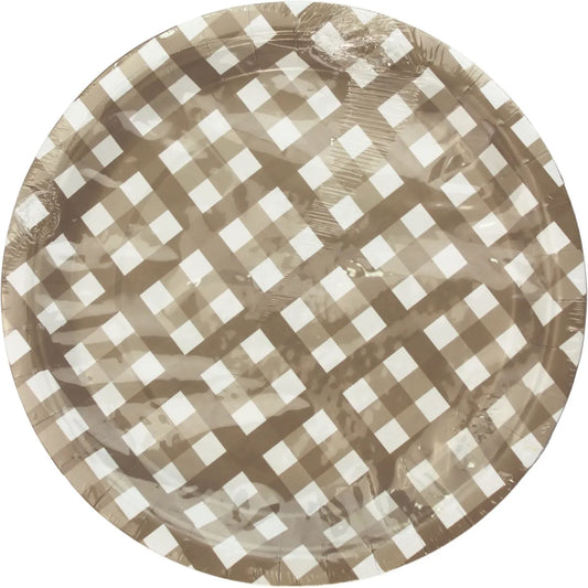 BROWN GINGHAM LARGE PAPER PLATES (PACK OF 8)