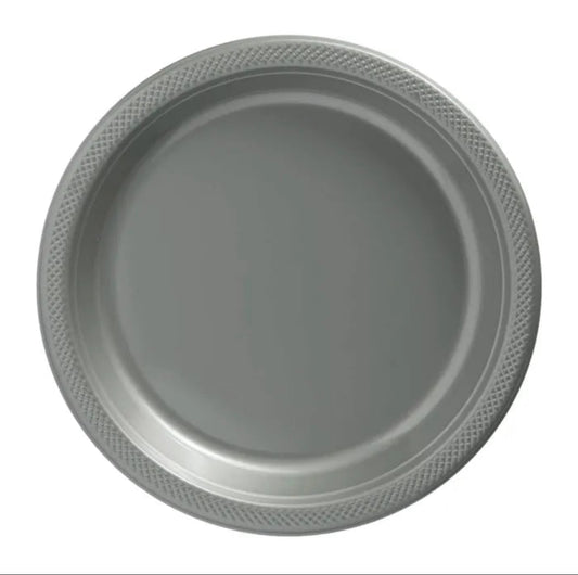 SILVER 17CM REUSABLE SNACK PLATES (PACK OF 20)