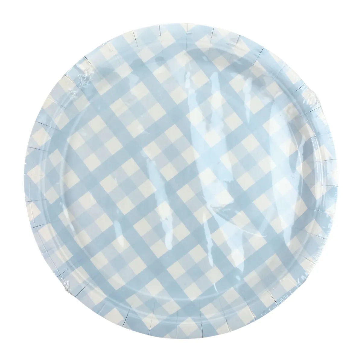 PASTEL BLUE GINGHAM SMALL PAPER PLATES (PACK OF 8)