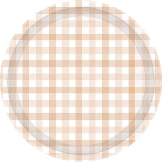 SAND GINGHAM LARGE PAPER PLATES (PACK OF 8)