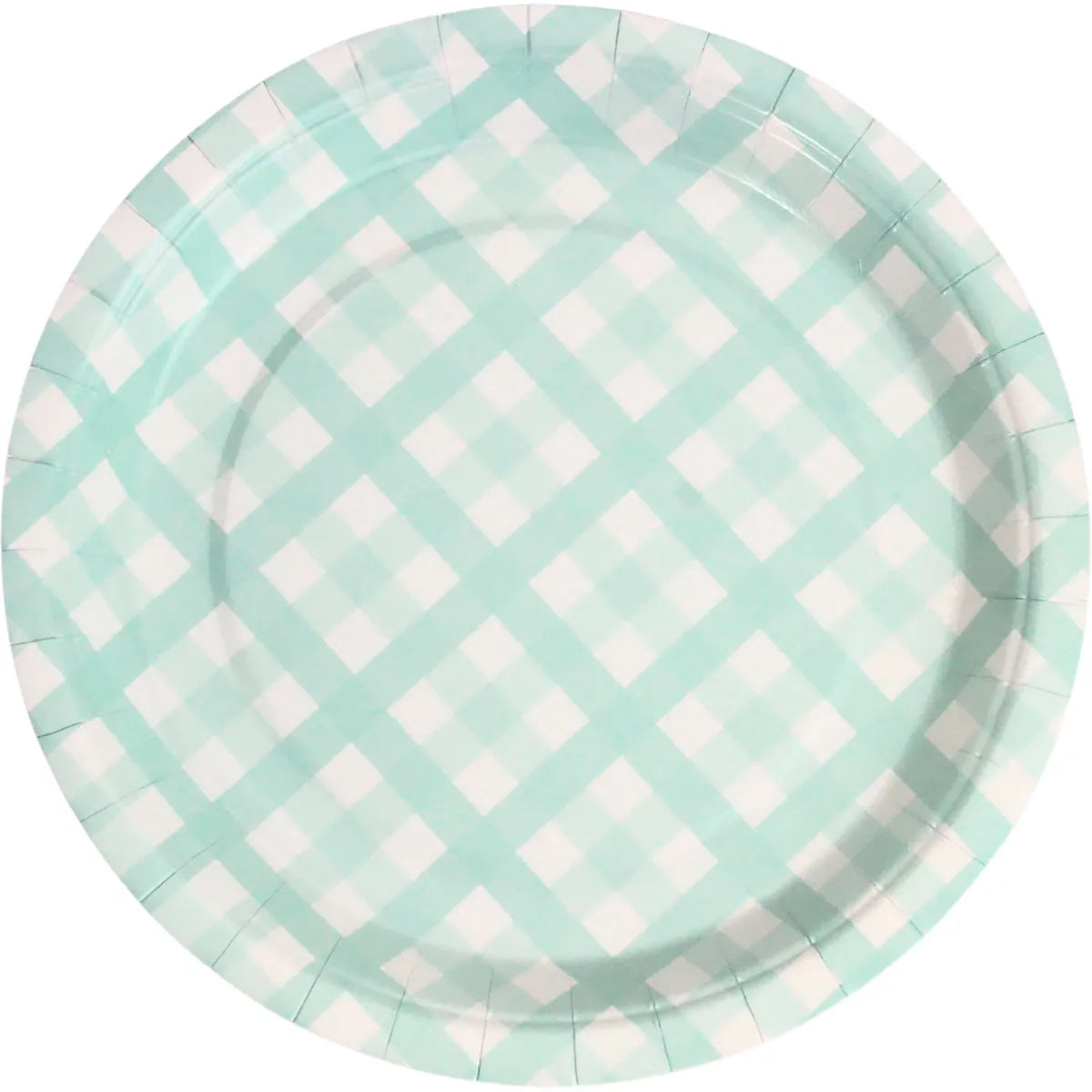 PASTEL MINT GREEN GINGHAM LARGE PAPER PLATES (PACK OF 8)