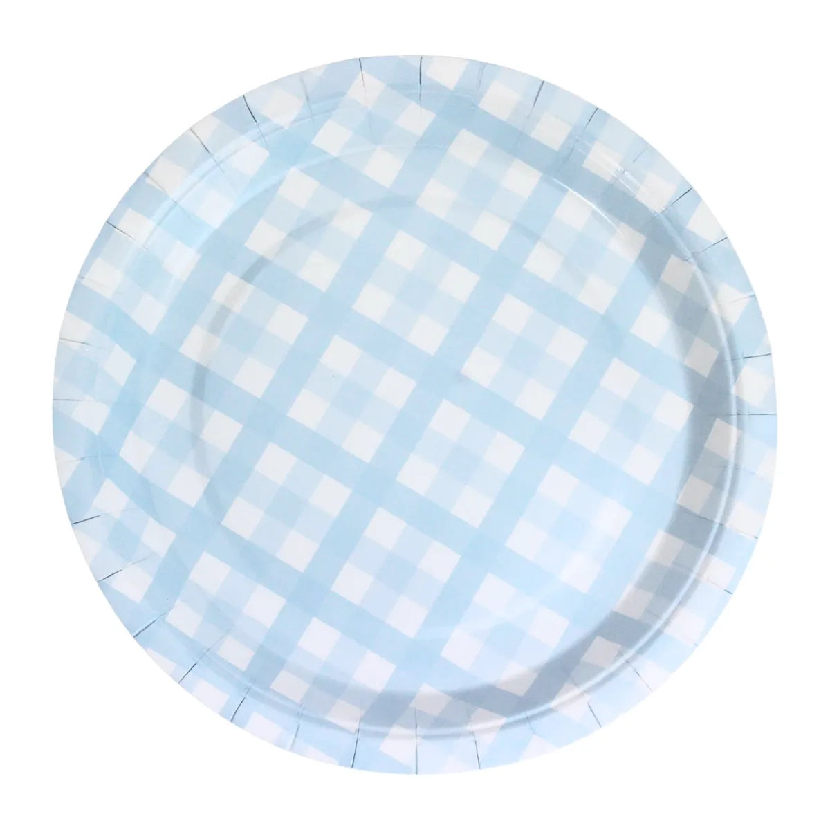 PASTEL BLUE GINGHAM SMALL PAPER PLATES (PACK OF 8)