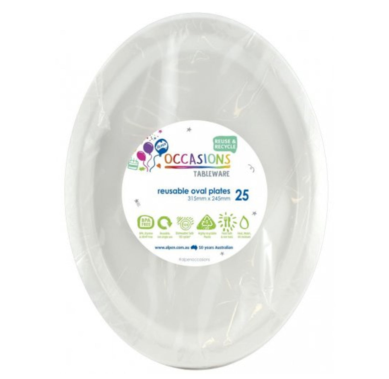 WHITE REUSABLE OVAL PLATES (PACK OF 25)