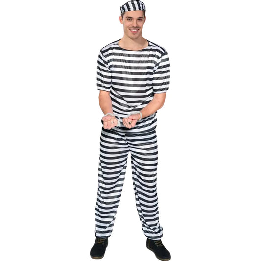 BLACK AND WHITE STRIPE ADULT PRISONER COSTUME (SIZE LARGE)