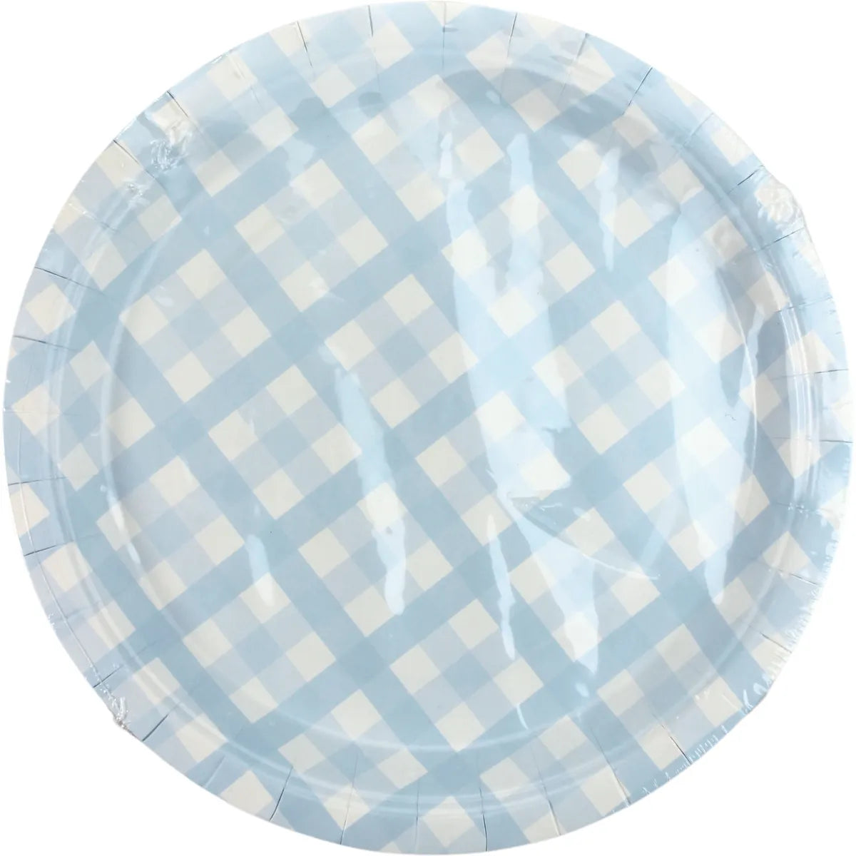 PASTEL BLUE GINGHAM LARGE PAPER PLATES (PACK OF 8)