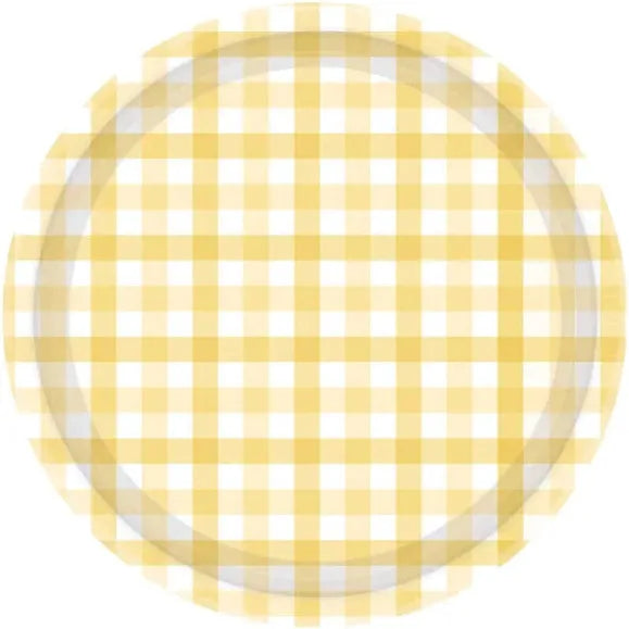 PASTEL YELLOW GINGHAM SMALL PAPER PLATES (PACK OF 8)