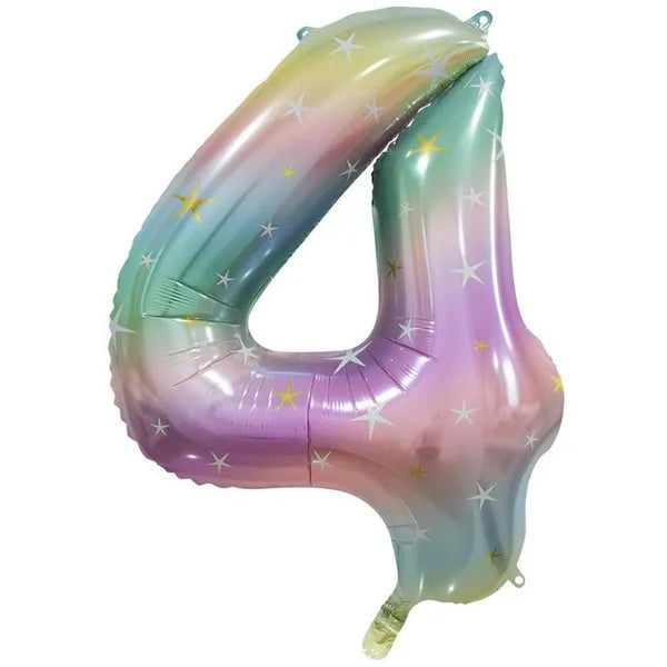 PASTEL RAINBOW NUMBER 4 BALLOON 86CM