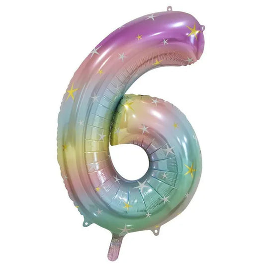 PASTEL RAINBOW NUMBER 6 BALLOON 86CM