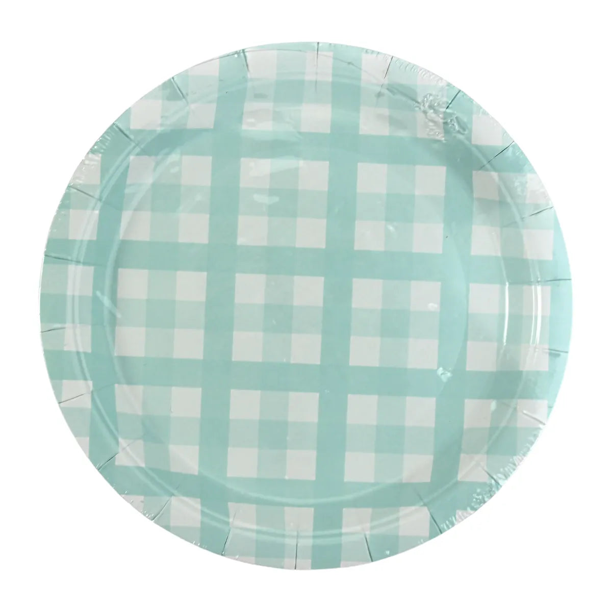 PASTEL MINT GREEN GINGHAM SMALL PAPER PLATES (PACK OF 8)