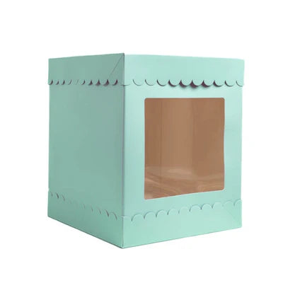 PASTEL BLUE 10IN SCALLOPED CAKE BOX WITH WINDOW (10X10X12IN)