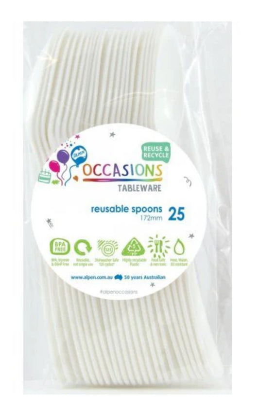 WHITE REUSABLE SPOONS (PACK OF 25)