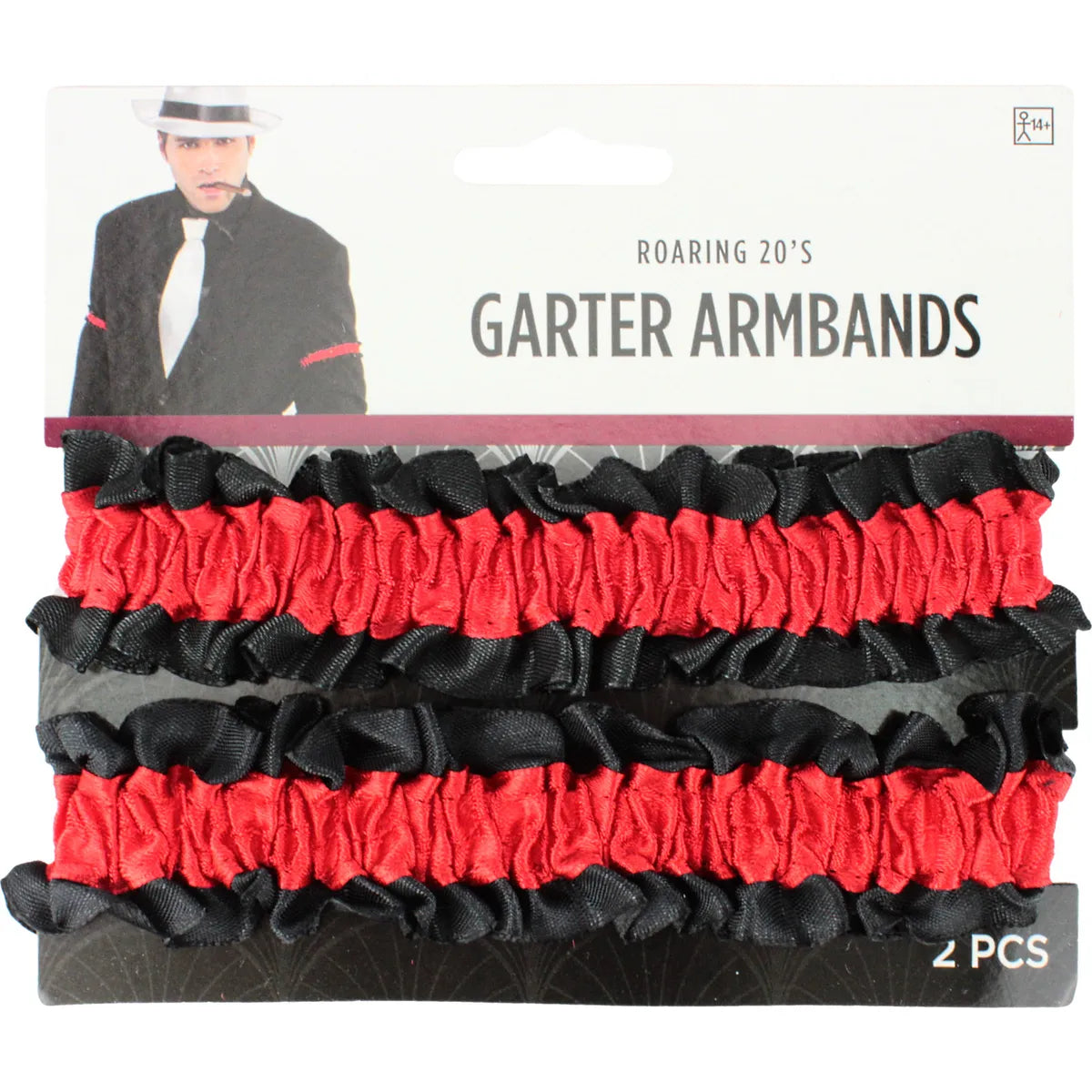 ROARING 20'S BLACK RED ARM BANDS GARTERS PACK OF 2