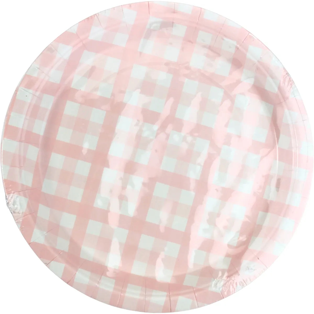 PASTEL PINK GINGHAM LARGE PAPER PLATES (PACK OF 8)