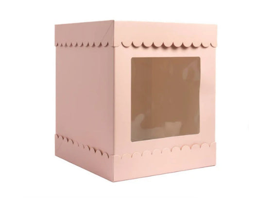 PASTEL PINK 10IN SCALLOPED CAKE BOX WITH WINDOW (10X10X12IN)