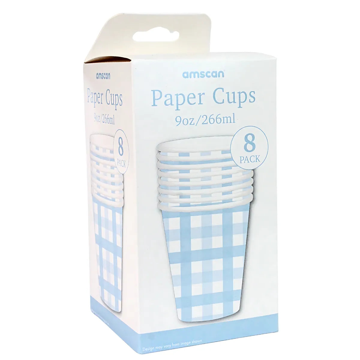 PASTEL BLUE GINGHAM PAPER CUPS (PACK OF 8)