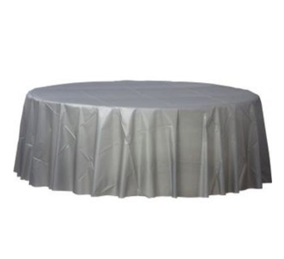 REUSABLE SILVER ROUND TABLE COVER