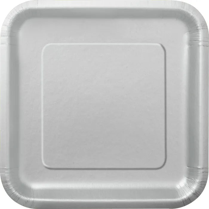 SILVER LARGE SQUARE PAPER PLATES (PACK OF 20)