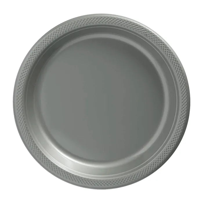 SILVER 26CM REUSABLE PLATES (PACK OF 20)