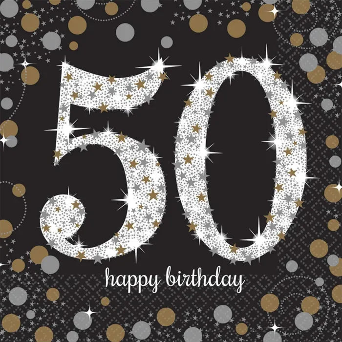 SPARKLING CELEBRATION 50TH BIRTHDAY LARGE NAPKINS / SERVIETTES (PACK OF 16)