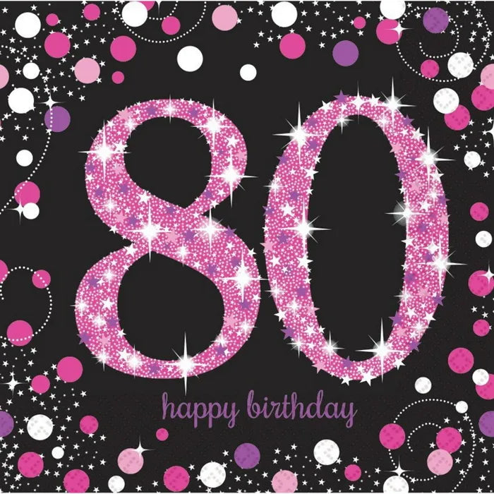 PINK CELEBRATION 80TH BIRTHDAY LARGE NAPKINS / SERVIETTES (PACK OF 16)