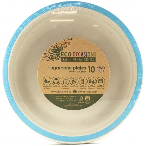 Sugarcane Lunch Plates 180mm Light Blue 10 pack
