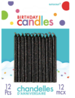 Black Glitter Candles 12 Pack