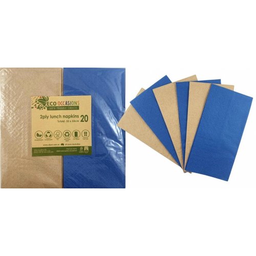 Napkins Lunch 1/8 fold Dark Blue & Kraft P20