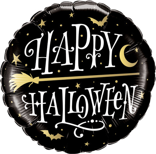 Golden Broomstick (45cm) Round Foil Halloween Balloon