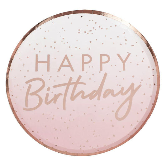 ROSE GOLD FOILED HAPPY BIRTHDAY PAPER PLATES