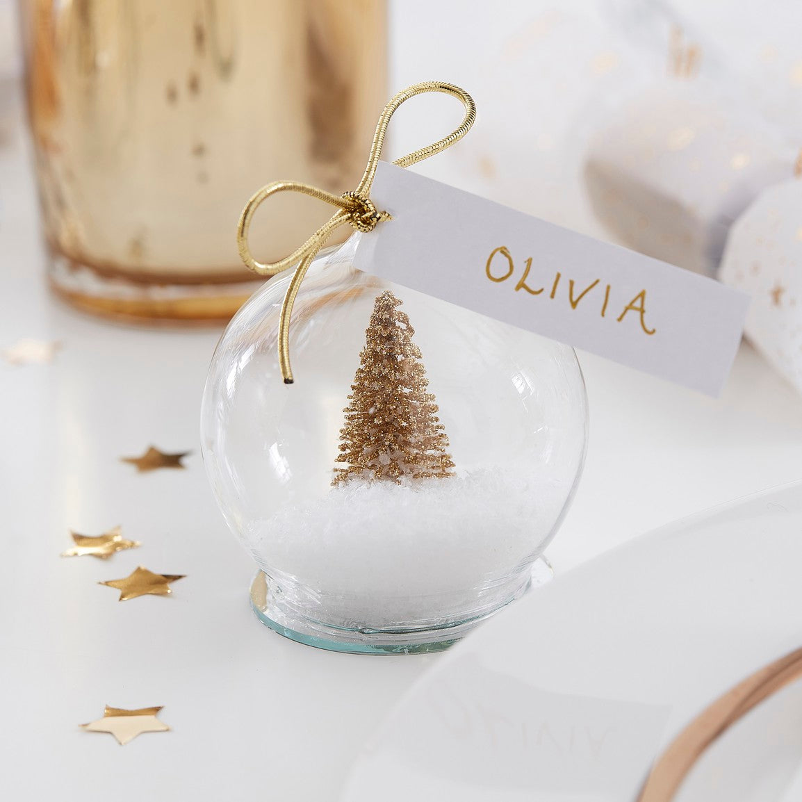 GOLD SNOW GLOBE PLACE CARDS - 4PK