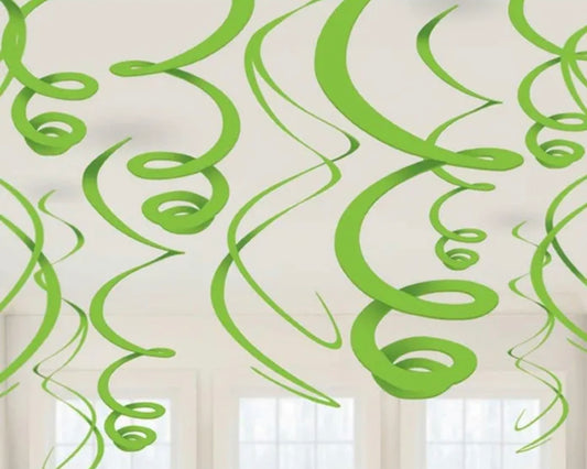 LIME GREEN SWIRL DECORATIONS (PACK OF 12)