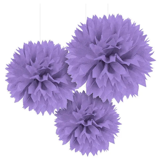 PURPLE TISSUE PAPER POM POM BALLS (PACK OF 3)