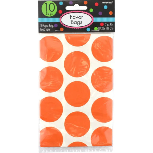 ORANGE POLKA DOT PAPER TREAT BAGS (PACK OF 10)