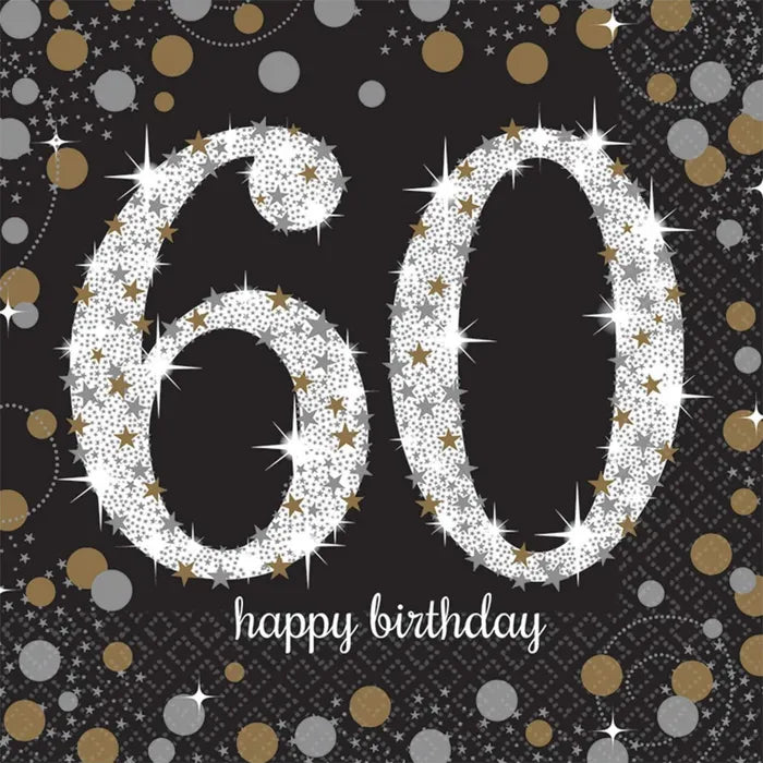 SPARKLING CELEBRATION 60TH BIRTHDAY LARGE NAPKINS / SERVIETTES (PACK OF 16)