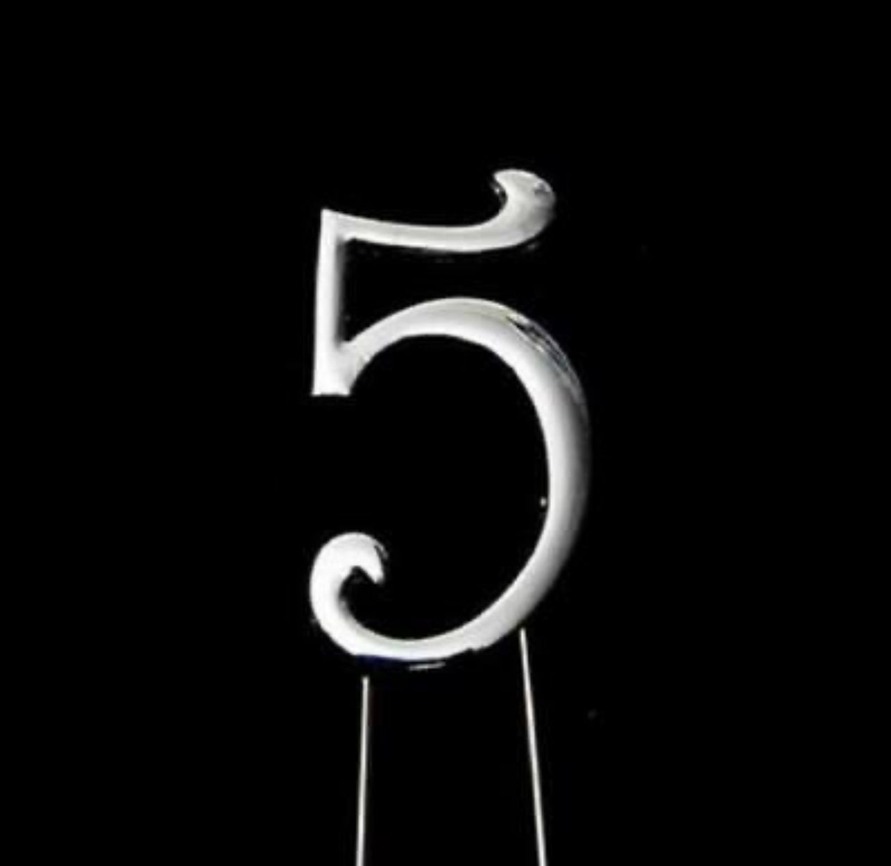 SILVER NUMBER 5 CAKE TOPPER