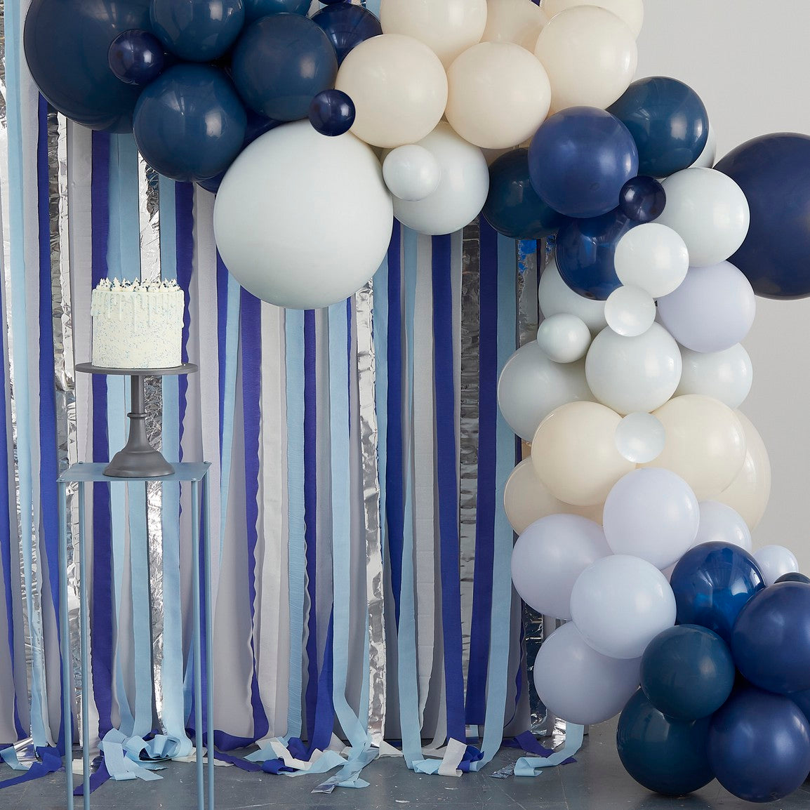 BLUE, CREAM & SILVER BALLOON BACKDROP