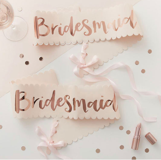 PINK AND ROSE GOLD HEN PARTY BRIDESMAID SASHES - 2 PACK