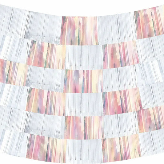 IRIDESCENT PINK & WHITE FRINGE BACKDROP DECORATION