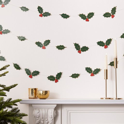 HOLLY LEAVES CHRISTMAS GARLAND DECORATION