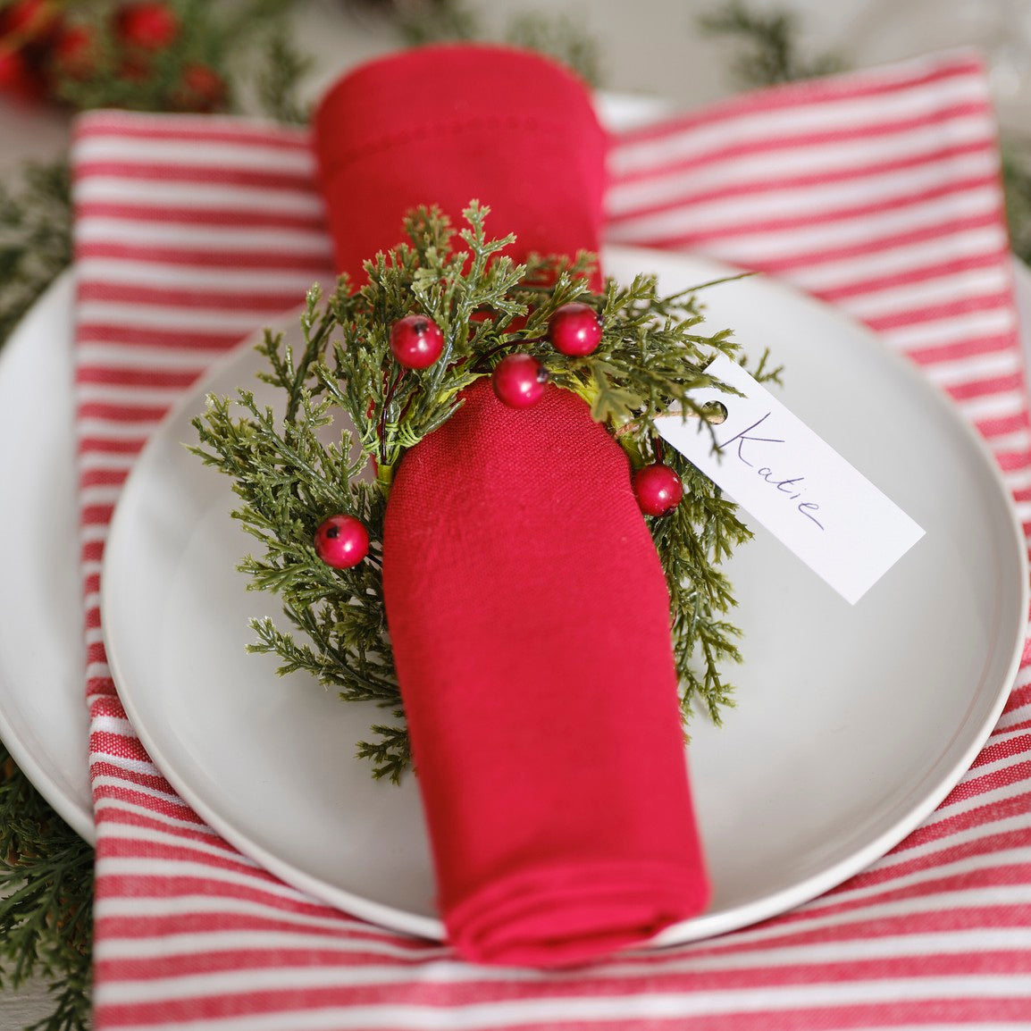 FOLIAGE & BERRY CHRISTMAS NAPKIN RINGS PK6