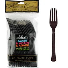 BLACK REUSABLE PLASTIC FORKS (PACK OF 20)