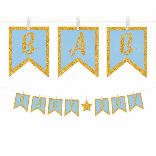 BABY BOY GLITTER PEG BANNER