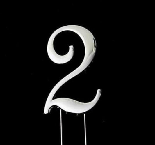 SILVER NUMBER 2 CAKE TOPPER