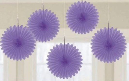 MINI FAN DECORATIONS 5 PACK - PURPLE