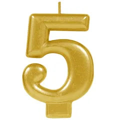 METALLIC GOLD NUMBER 5 CANDLE